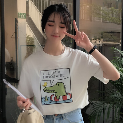 

JOY OF JOY Jingdong Womens 2019 New Short Sleeve T-Shirt Womens Summer Korean Deer Print T-shirt Top Women JWTD191748 White