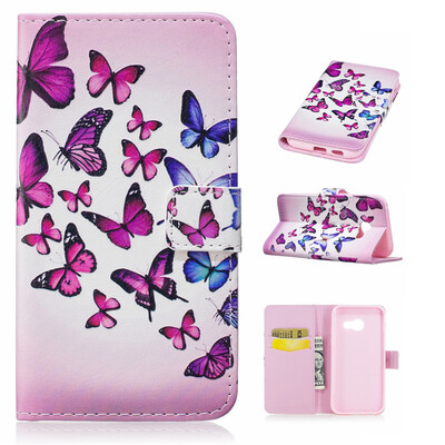 

Pink&blue butterfly Design PU Leather Flip Cover Wallet Card Holder Case for Samsung Galaxy A3 2017A320