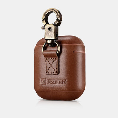 

Genuine Leather Bag For AirPods Case Vintage Genuine Leather Cover For Apple Airpod Luxury Protective Storage Bag With Carabiner