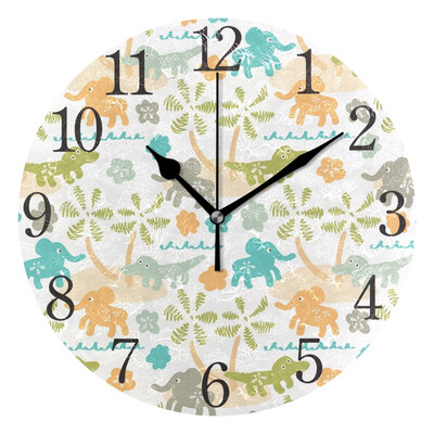 

Wall Clock Elephants And Crocodiles Round Wall Clock Arabic Numerals Design