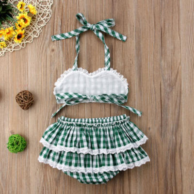 Newborn Kids Baby Girls Plaid Lace Crop Tops Shorts Skirt Outfits Set Clothes