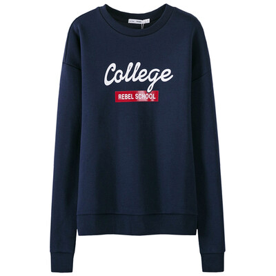 

Semir Women&39s Round Collar Head Printed Flocking Straight Long Sleeve T-Shirt Korean Tide 12416160003 Slim Blue S