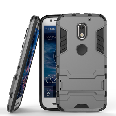 

Gray Slim Robot Armor Kickstand Shockproof Hard Rugged Rubber Back Case For MOTO E3ROKRE3