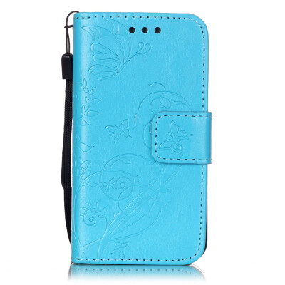 

Blue Flower Design PU Leather Flip Cover Wallet Card Holder Case for IPHONE 4S