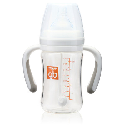 

gb good boy breast milk real sense wide caliber grip straw glass bottle 180ml pink white