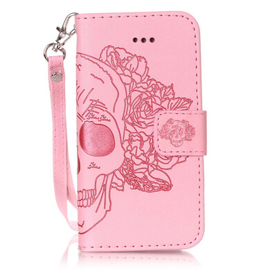 

Pink Skull Design PU Leather Flip Cover Wallet Card Holder Case for IPHONE 7