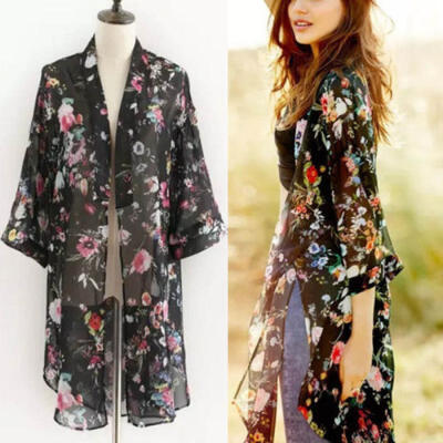 

UK Women Floral Loose Shawl Kimono Cardigan Boho Chiffon Tops Jacket Blouse