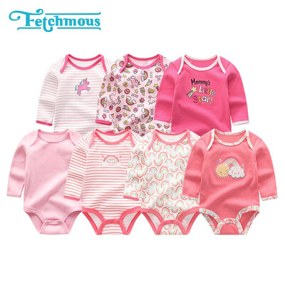 

7PCS Long Sleeve Cotton 0-12M Baby Boys Clothes Newborn Unicorn Print Baby Girls Clothes Cartoon Bodysuits One-Pieces Babywear