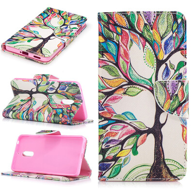 

Colorful tree Design PU Leather Flip Cover Wallet Card Holder Case for Nokia 6