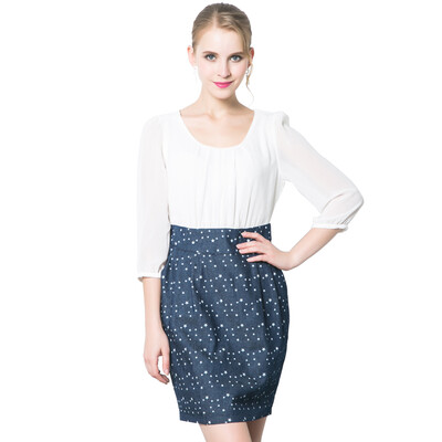 

Red beans IDF women 2017 spring new star denim cotton dress FQL1903C1 62 plain blue 165 88A