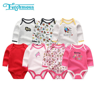 

7PCS Long Sleeve Cotton 0-12M Baby Boys Clothes Newborn Unicorn Print Baby Girls Clothes Cartoon Bodysuits One-Pieces Babywear