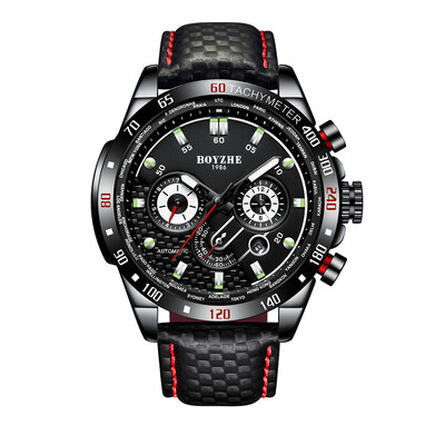 

BOYZHE WL009-P Watch Brand Luminous Waterproof Business Full-automatic Mechanical Men Leather Wrist Watch with Gift Box