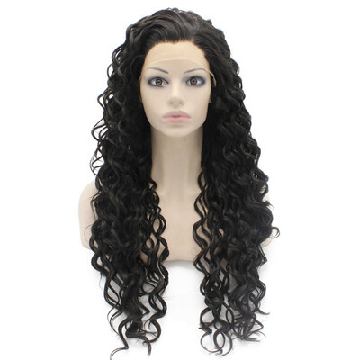 

26inch Long Curly Black Heat Resistant Fiber Hair Natural Synthetic Lace Front Wig