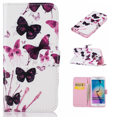 

картина бабочки Дизайн Кожа PU откидная крышка бумажника карты держатель чехол для Samsung Galaxy S6 Edge,