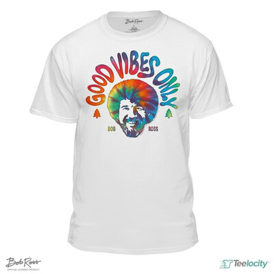 

Bob Ross Official Good Vibes Only Mens Colorful White T-Shirt