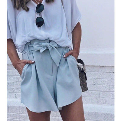 

UK Womens High Waist Tie Belt Shorts Ladies Summer Trousers Pants Size 6 - 14