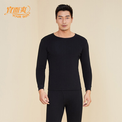 

YOUR SUN thermal underwear mens cotton thermal underwear set cotton skin soft&breathable autumn clothes long pants CB11 black  170