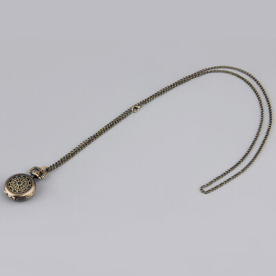 

Vintage Web Flower Hollow Pocket Watch Retro Bronze Chain Pendant Necklace