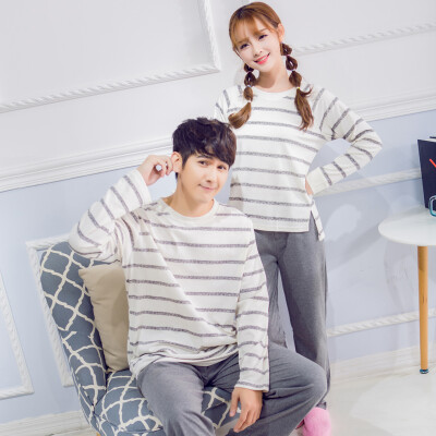 

Jingdong supermarket] Lu Yun silk couple pajamas women autumn casual striped sets of simple cotton long-sleeved home service T-LY1920 gray male male  code