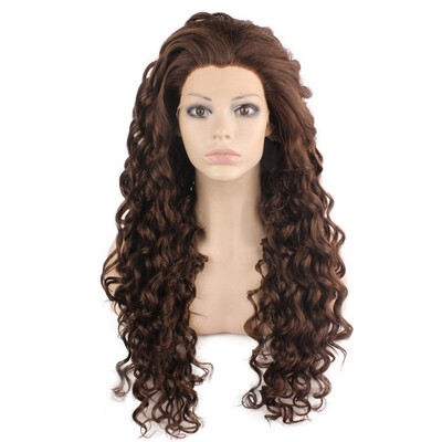 

26inch Long Curly Brown Mix Heat Resistant Fiber Hair Natural Synthetic Lace Front Wig