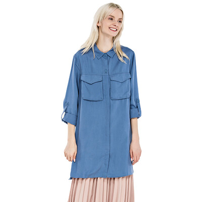 

UR молодых женщин с длинным рукавом карман с длинным рукавом рубашки YV48R2BN0002 светло-голубой L