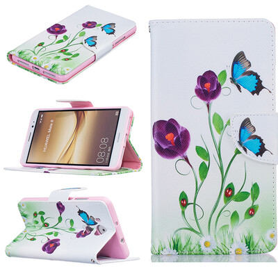 

Blue butterfly Design PU Leather Flip Cover Wallet Card Holder Case for HUAWEI Mate8