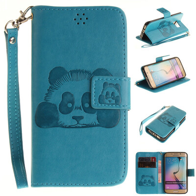 

Sky blue Panda Style Embossing Classic Flip Cover with Stand Function and Credit Card Slot for SAMSUNG GALAXY S6 Edge