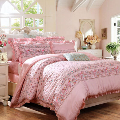 

(Браво) Фу Анна производства постельных принадлежностей хлопчатобумажной саржевой печати четырех частей праздник участник 1,8 метра размер кровати (увеличение) розовый