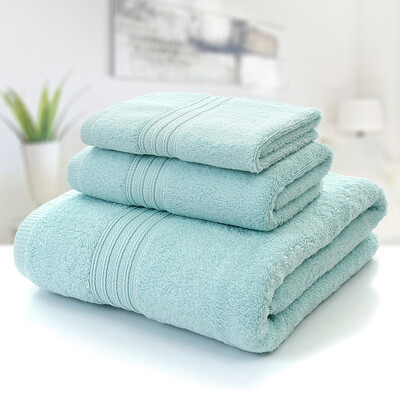 

Bussi cotton towel towel towel three-piece cotton mattress strong water A thickening combed Egyptian cotton gift box soft&comfortable fine years series blue-green