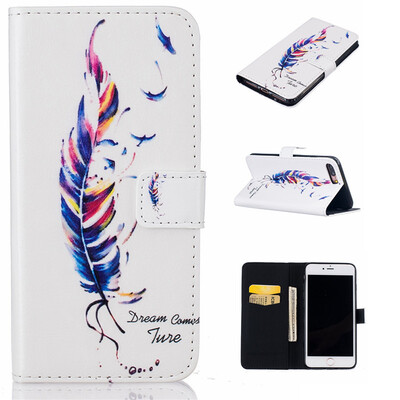 

Blue plumes Design PU Leather Flip Cover Wallet Card Holder Case for IPHONE 7 Plus 5.5 inch