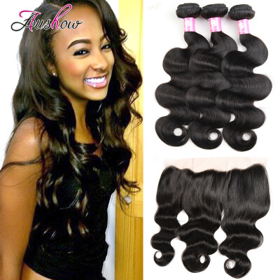 

Lace Frontal Closure With Bundles 7A Brazilian Virgin Hair With Closure Body Ear To Ear Lace Frontal With Hair 3Bundles