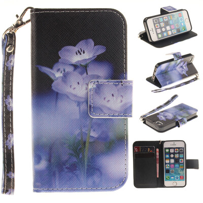 

Blue flower Design PU Leather Flip Cover Wallet Card Holder Case for IPHONE 55S5SE