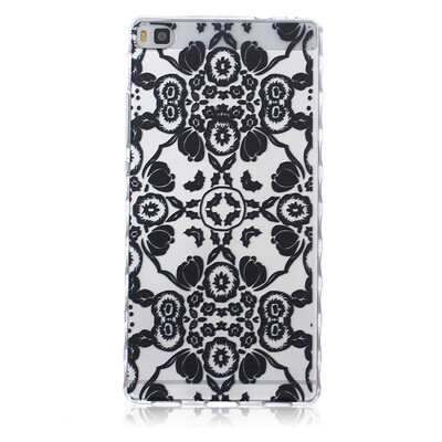 

Black flowers Pattern Soft Thin TPU Rubber Silicone Gel Case Cover for HUAWEI P8