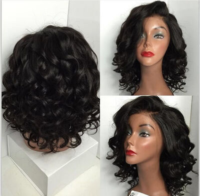 

Short Bob Wavy Human Hair Wigs With Bangs For Black Women 100 Unprocessed Virgin Brazilian Lace Front Bob Wave Wig