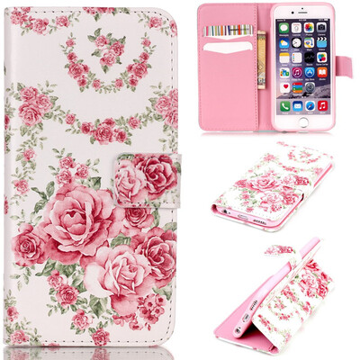 

Pink Rose Design PU Leather Flip Cover Wallet Card Holder Case for IPHONE 66S