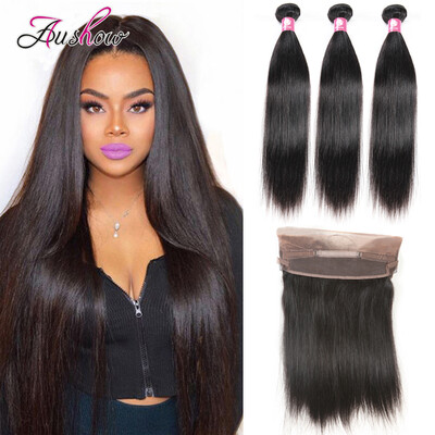 

360 Lace Frontal With Bundle With Baby Hair Malaysian Straight Hair With Closure AushowHair 3 Bundles With Frontal