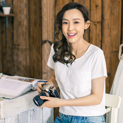 

INMAN 2017 summer new art Fan Chun cotton embroidery white short-sleeved T-shirt women&39s shirt pearl white XL 1862022367