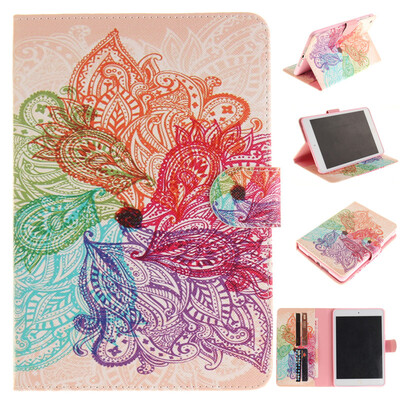 

Красочные цветы Стиль Тиснение Классический откидная крышка с подставкой Функция и слот кредитной карты для iPad Mini 1/2/3