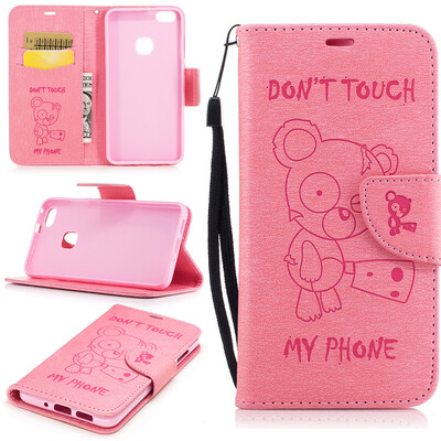 

Pink Bear Style Embossing Classic Flip Cover with Stand Function and Credit Card Slot for Huawei P10 Lite