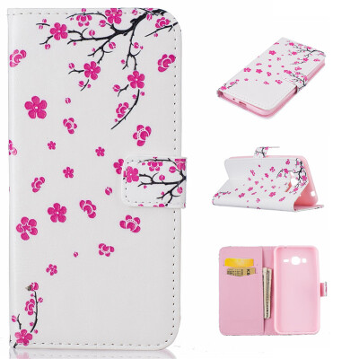 

peach blossom Design PU Leather Flip Cover Wallet Card Holder Case for Samsung Galaxy J3 SM-J310