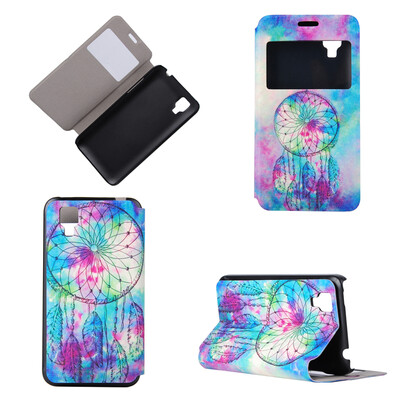 

Pink Dreamcatcher Design PU Leather Flip Cover Wallet Card Holder Case for Wiko Sunset
