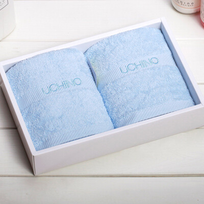 

Japan Uchino UCHINO plain embroidery two-piece towel gift box pure cotton quality simple&generous B blue 265 183 6cm
