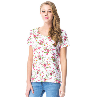 

[Супермаркет] Jingdong три выстрела костюм Шу Мур печать вокруг шеи короткий рукав блузки красная роза M