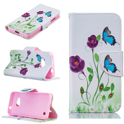 

Blue butterfly Design PU Leather Flip Cover Wallet Card Holder Case for Microsoft Lumia N550
