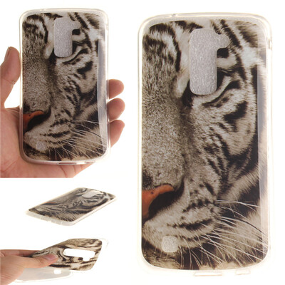 

White Tiger Pattern Soft Thin TPU Rubber Silicone Gel Case Cover for LG K10