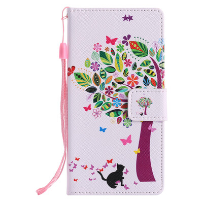 

Tree and Cat Design PU Leather Flip Cover Wallet Card Holder Case for SONY XZ