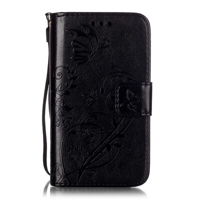 

Black Flower Design PU Leather Flip Cover Wallet Card Holder Case for SAMSUNG S7