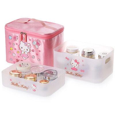 

[Jingdong supermarket] HELLO KITTY bathroom cosmetics storage box creative desktop matte can be stacked cosmetic case set KT0379