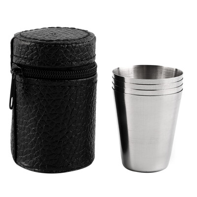 

1 Set of 4 Stainless Steel Camping Cup Mug Drinking Coffee Tea With Case