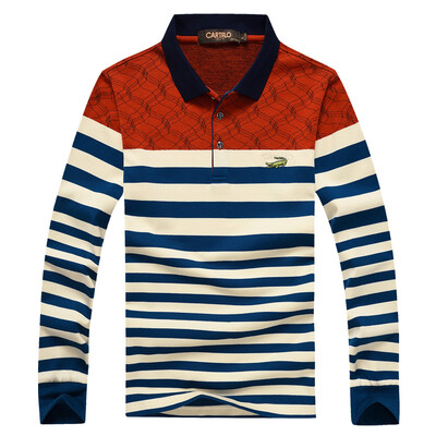 

CARTELO Crocodile CARTELO Long Sleeve T-Shirt Men Casual Fashion Stripe Collar Collar Lapel Men's Polo Shirt 16001KE0905 Blue 3XL